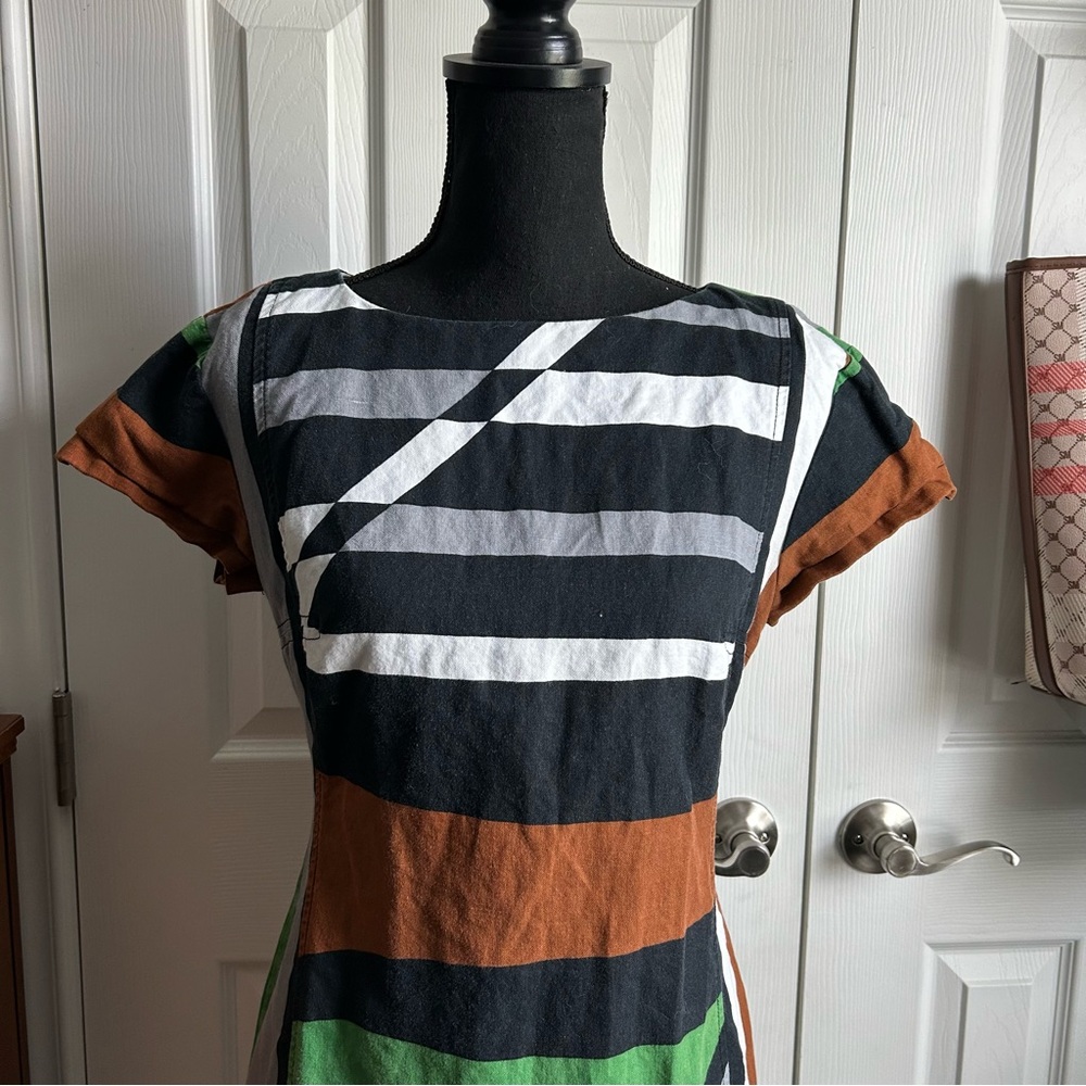 Derek Lam brown & black geometric colorblock short sleeve mini sheath dress - Picture 3 of 8